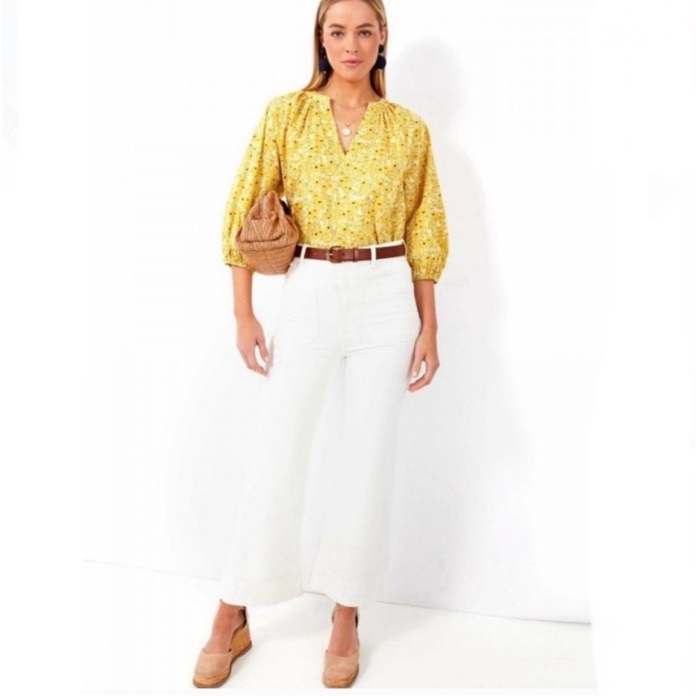 Tuckernuck Hyacinth House Yellow Poppies Cotton Puff Sleeve Blouse